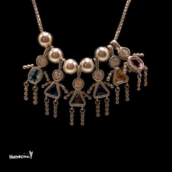 🚫SOLD•Ⓜ️🚫 Vintage Silver Birthstone Babies Charm Necklace - Picture 2 of 8